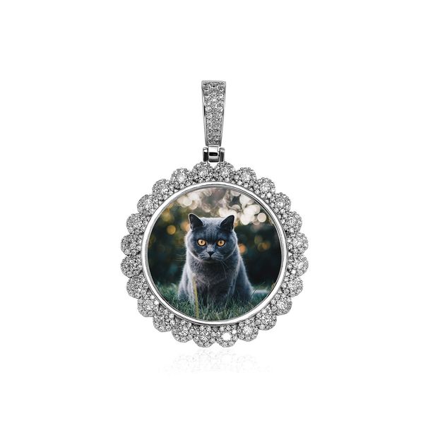 Gioielli da uomo e da donna - Ciondolo in cristallo con cornice rotonda a forma di freccia hip hop e zirconi cubici, ricordo unico per le foto_voghion.com