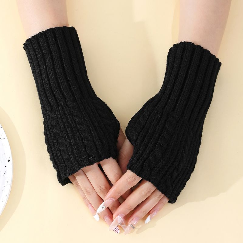 G916 Fried Dough Twists Short Gloves Women's Autumn Winter Knitted Wool Sleeve Warm And Cold Proof Fashion Open Finger_voghion.com