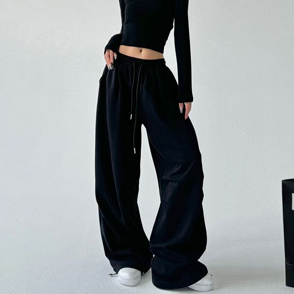 Women's Casual Jogger Pants High Waist Wide Leg Lounge Pants With Pockets Soft Polyester Workout Sweatpants Streetwear Fashion_voghion.com