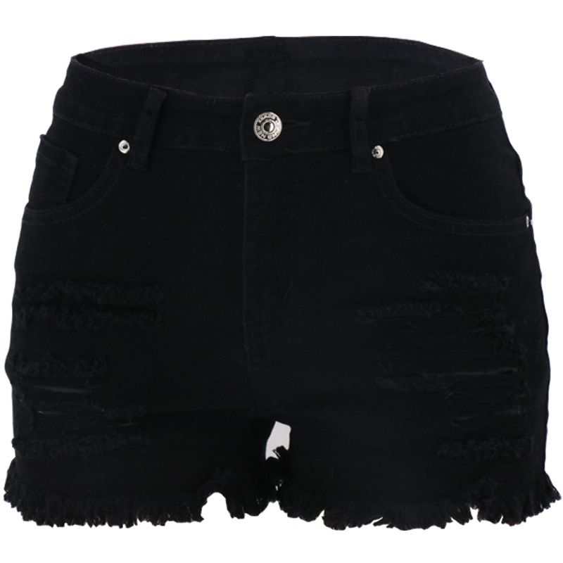 Short en jean taille haute pour femme, délavé, noir et blanc, style urbain_voghion.com