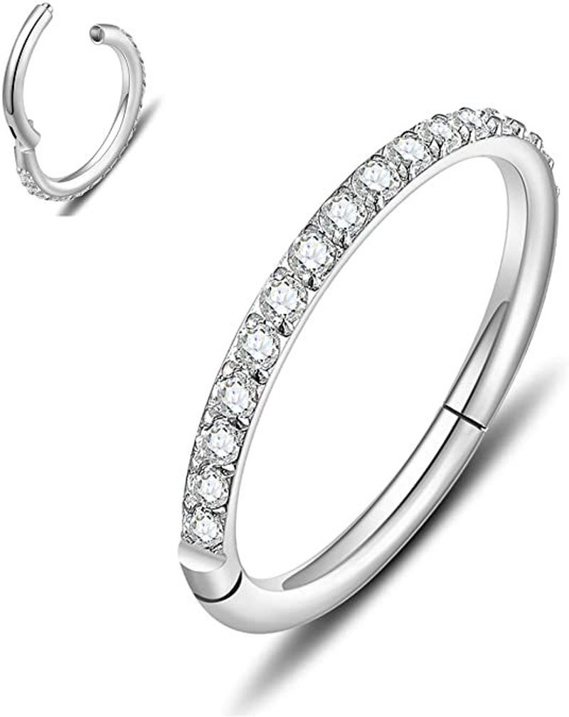 316L Stainless Steel Nose Ring With Inlaid Diamond, Seamless Hoop, Multi-functional Ring, Earrings, Body Piercing_voghion.com