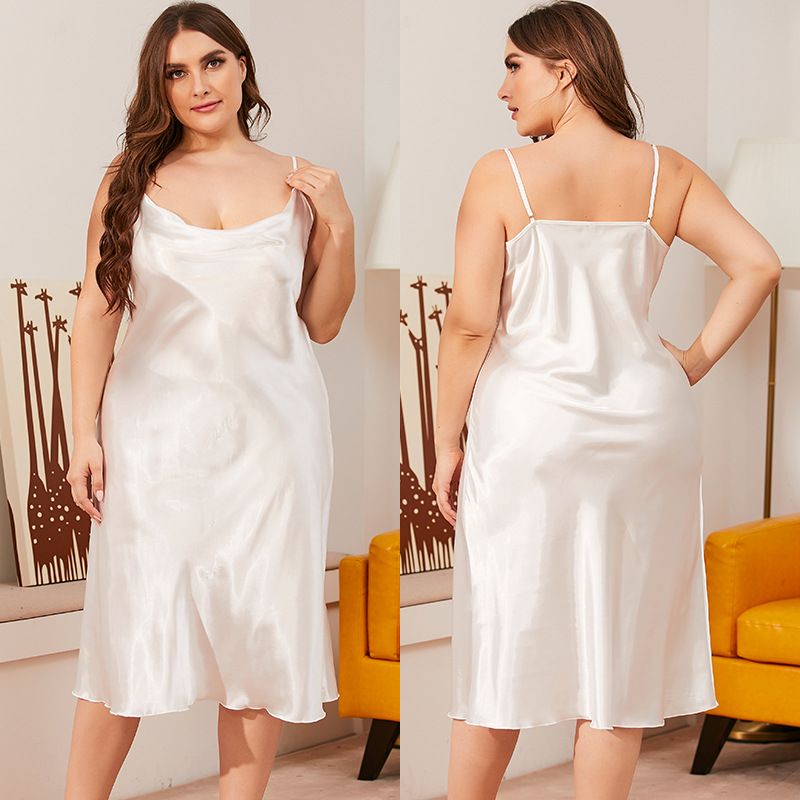 Sumptuous Summer Comfort: Plus Size 100Kg Women’s Ice Silk Nightdress - One-piece Swinging Collar Suspender Loose Loungewear_voghion.com