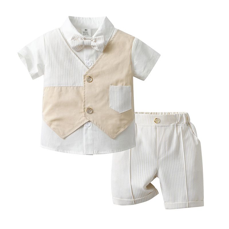 children's clothing, summer new baby clothes, two-piece children's short-sleeved suit, British gentleman, boy's summer clothing_voghion.com