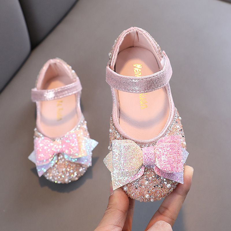 Girls' Princess Bow Sequins Small Large Child Leather Shoes Girls' Student Baby Shoes_voghion.com