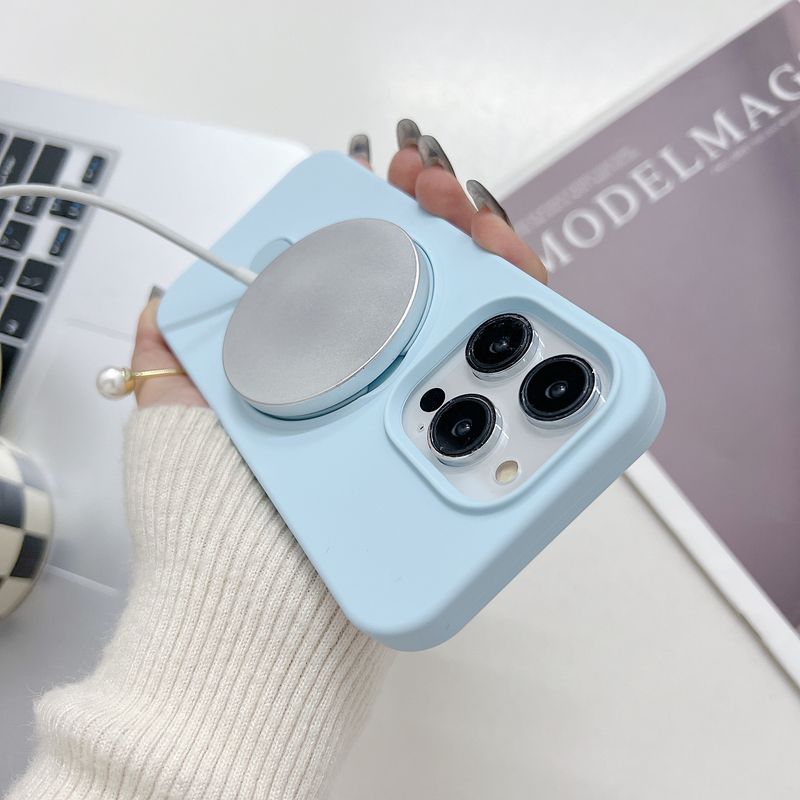 Compatibel met iPhone 17 16 Pro Max Vloeibare siliconen standaard Draadloos opladen Magnetische zuignap Draaibare hoes 14_voghion.com