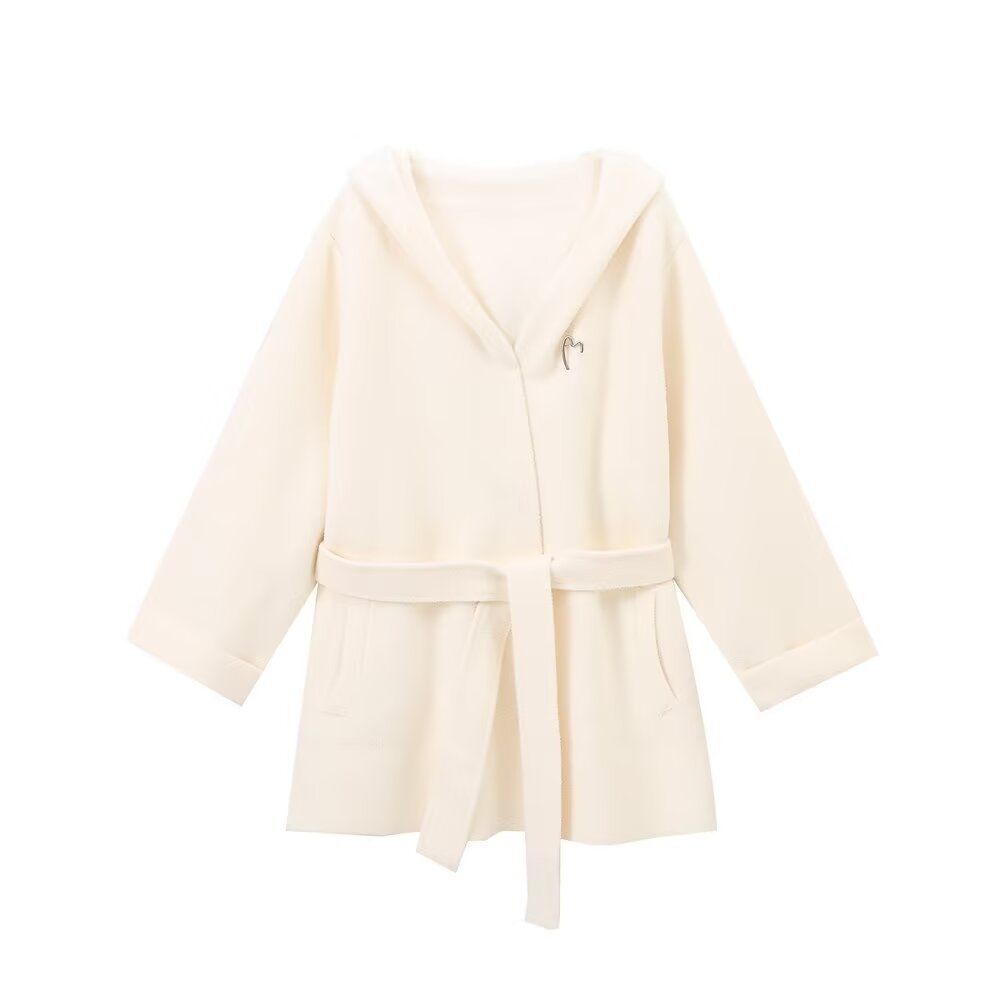 Ubrania damskie jesień i zima nowa moda kaptur konfiguracja broszka długi rękaw kardigan_voghion.com