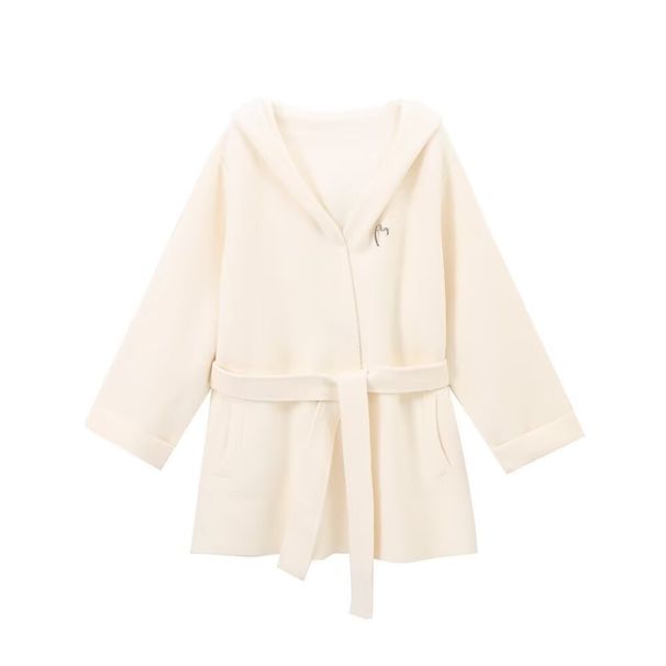 Ubrania damskie jesień i zima nowa moda kaptur konfiguracja broszka długi rękaw kardigan_voghion.com