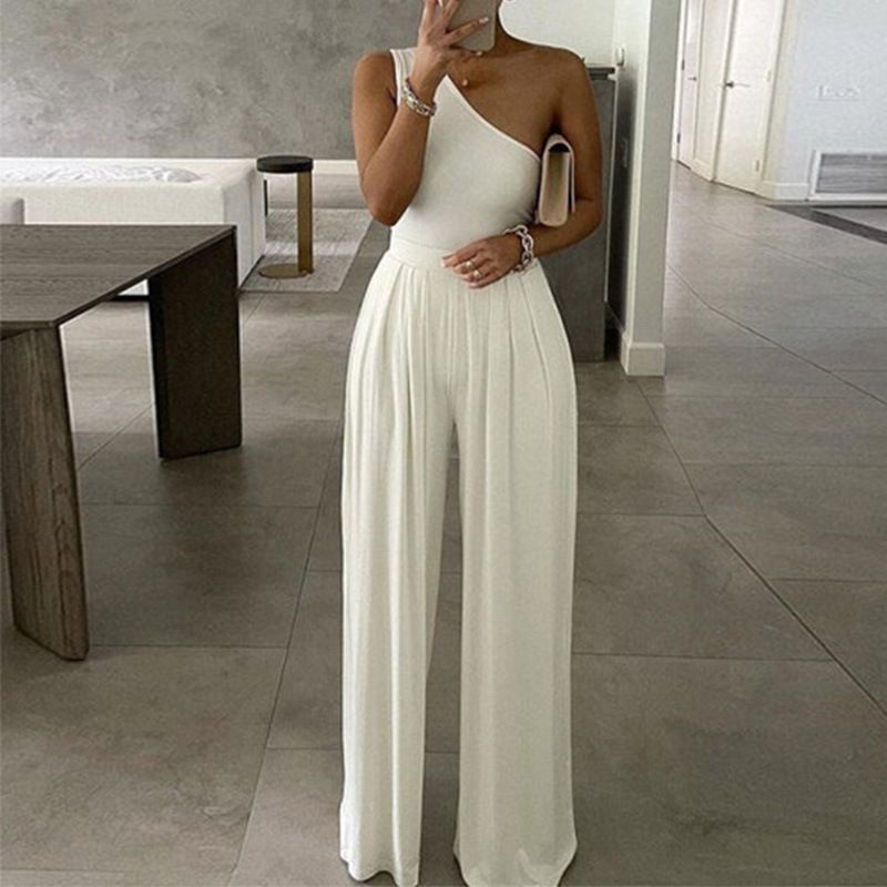 Női Ruházat divat temperamentum elegáns ingázás nyomott széles szárú jumpsuit_voghion.com