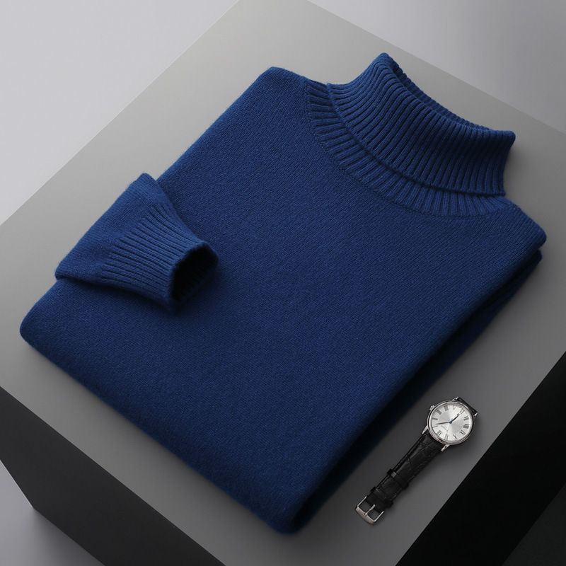 Felpa con cappuccio casual larga da uomo tinta unita in lana a collo alto autunno/inverno 2024, taglia grande, lavorata a maglia in cashmere_voghion.com