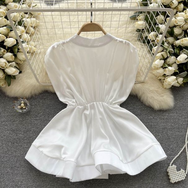 Ženska oblačila Vrhunska srajca za ženske, novi poletni stili, niša, lahek luksuz, brez rokavov, metuljček, dizajn, majica z lotosovim listom na robu za ženske_voghion.com