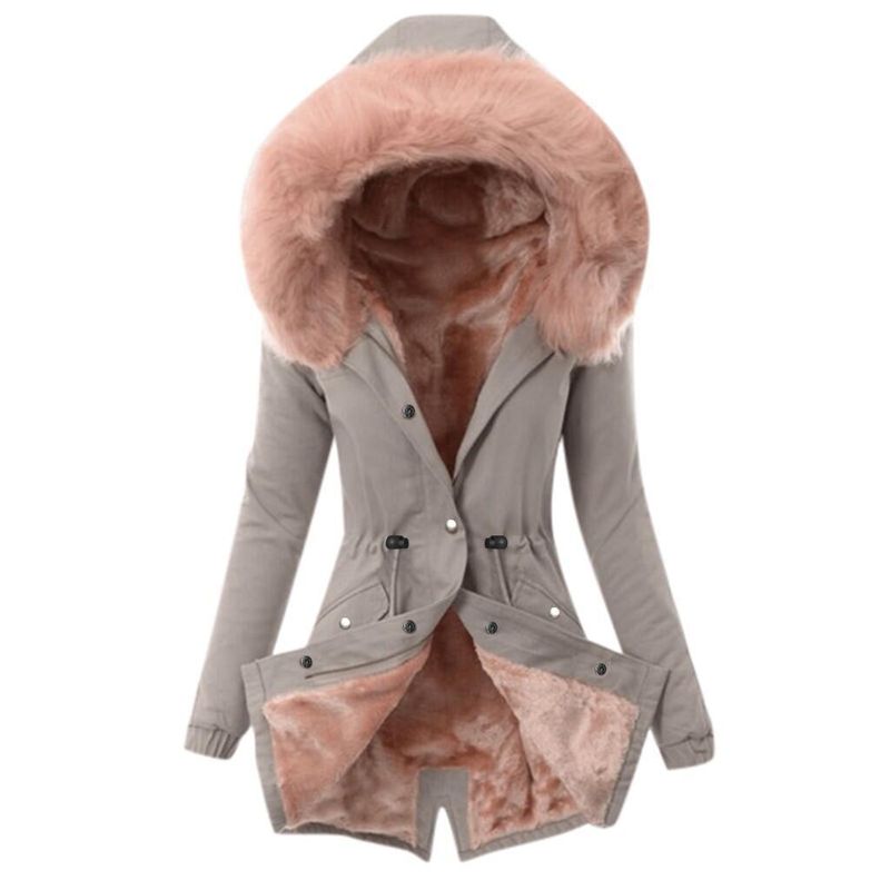 Dameskleding wens herfst en winter nieuwe katoenen jas capuchon slank warm ritsjack vrouwelijk W125_voghion.com