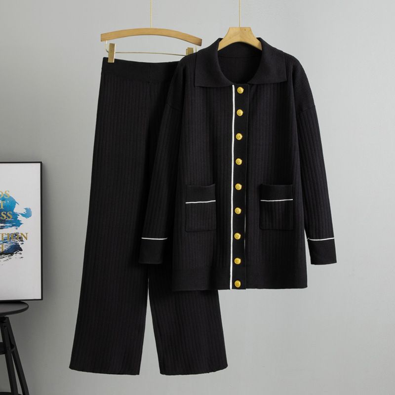 Damenbekleidung, gestrickt, lässig, zweiteilig, für Damen im Herbst und Winter, mittellanger, langärmeliger Pullover und Hosenanzug_voghion.com