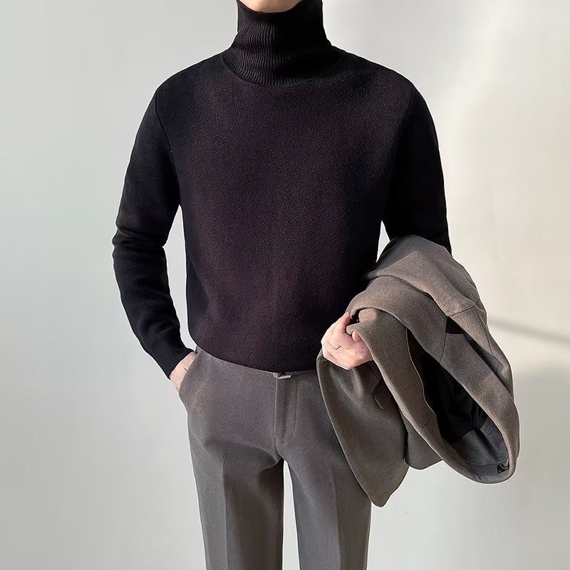 Slim Fit Pullover mit hohem Kragen für Herrenbekleidung – Weicher Strickpullover für Herbst und Winter – Leichtes, warmes, lässiges Rollkragenoberteil (Weiß, Schwarz, Beige)​​_voghion.com