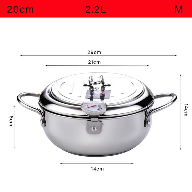 Deep Fryer With Thermometer and Lid 304 Stainless Steel Kitchen Tempura Fryer Pan Fryer Without Oil Frying Pan Fryer_voghion.com