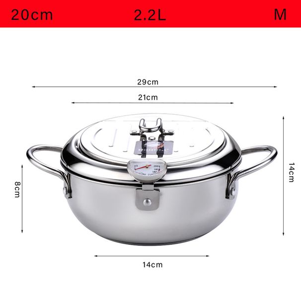 Deep Fryer With Thermometer and Lid 304 Stainless Steel Kitchen Tempura Fryer Pan Fryer Without Oil Frying Pan Fryer_voghion.com