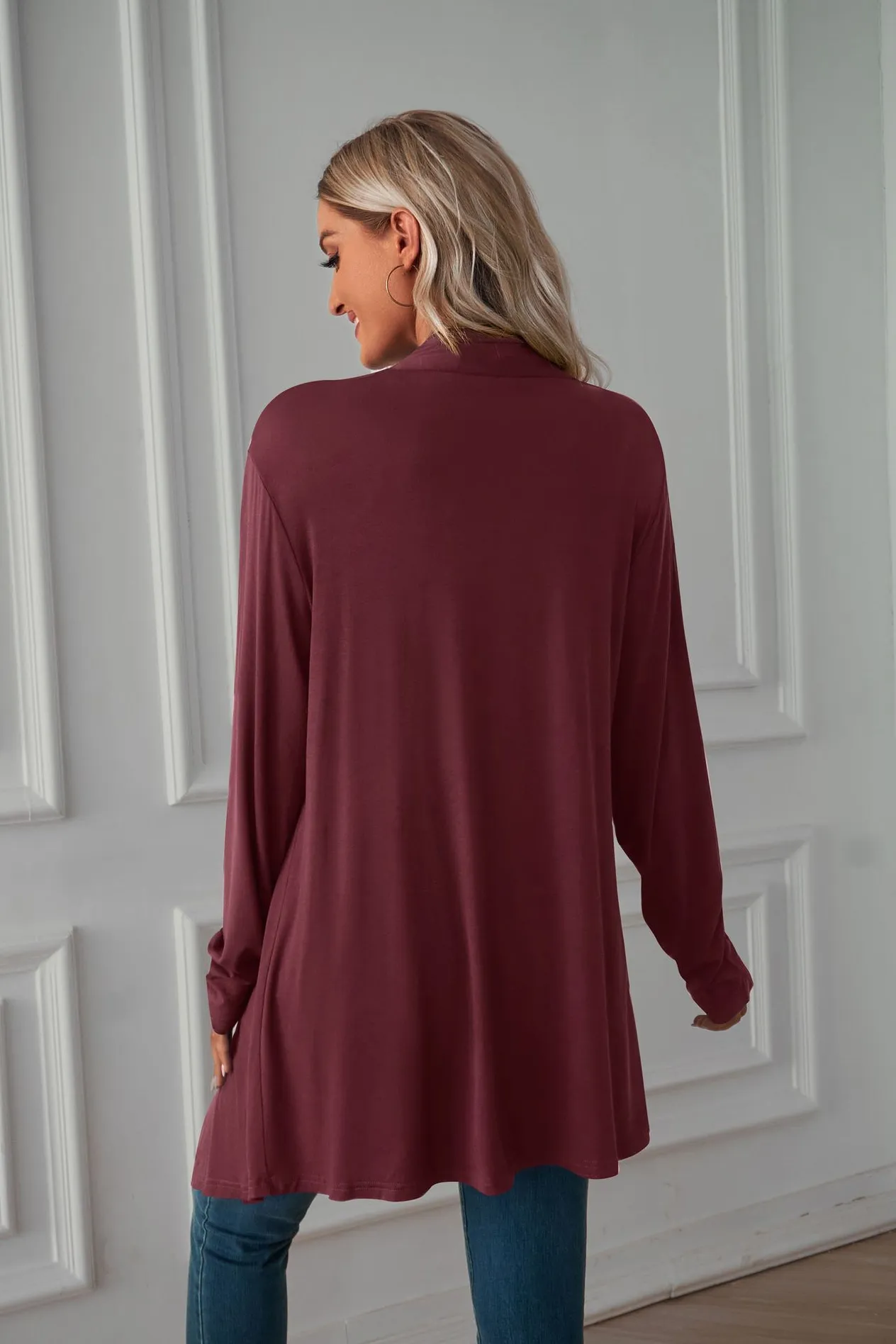 Cardigans à manches longues de couleur unie pour femmes_voghion.com