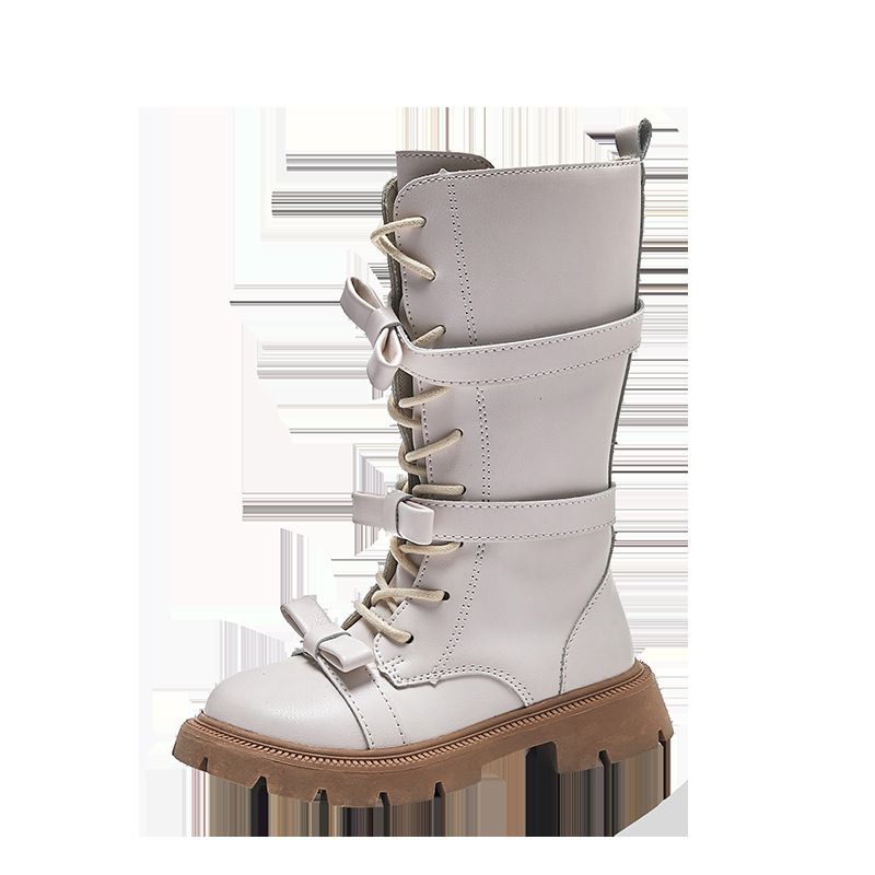 Kids Shoes cute bow high top boots 2024 spring and autumn new products girls British fashion boots children's shoes_voghion.com
