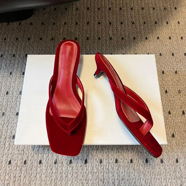 Luxury Lambskin Flip Flops (Minimalist Square-Toe Sandals - Low Block Heel & Adjustable T-Strap, Elegant Summer Slides For Women)_voghion.com