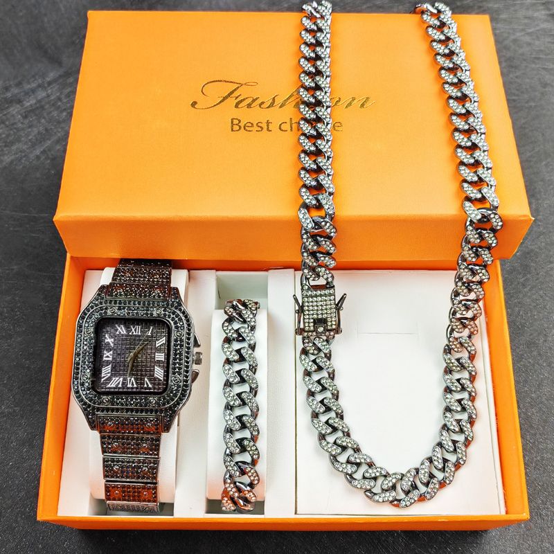 Horlogeset Mode Diamanten Horloge Cadeauset Hip Hop Horloge Kwartshorlogeset 4-delige Set_voghion.com