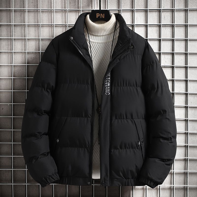 Men's Clothing Winter Padded Coat Warm Stand Collar Jacket, Loose Fit Casual Outerwear, Thickened Polyester Shell, Black/Grey/Navy Blue, Sizes M-5XL_voghion.com