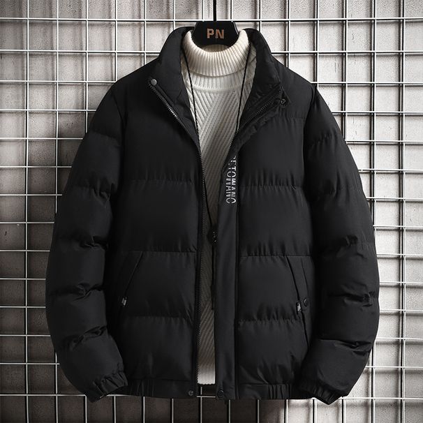 Men's Clothing Winter Padded Coat Warm Stand Collar Jacket, Loose Fit Casual Outerwear, Thickened Polyester Shell, Black/Grey/Navy Blue, Sizes M-5XL_voghion.com
