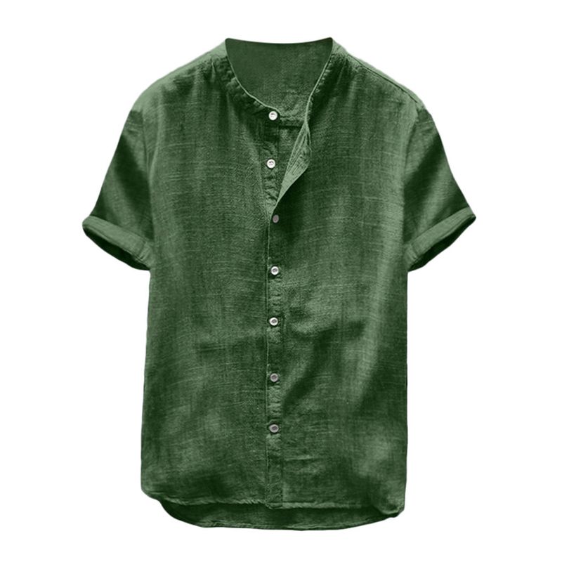 New Casual Short Sleeved Solid Color Cotton Linen Men's Shirt C195_voghion.com