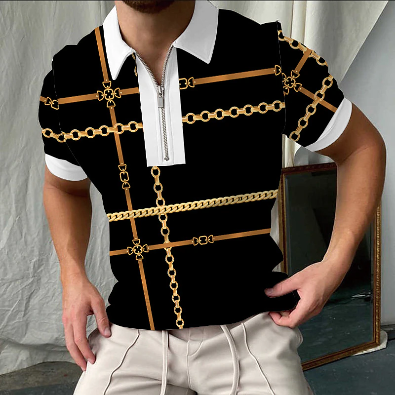 Sommer-Kurzarm-Oversize-POLO-Anzug mit 3D-Druck, modischer Logo-Shirt-Anzug, sportlich, lässig, atmungsaktiv, für Herren_voghion.com