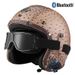 Vintage Leather Motorcycle Helmet With Bluetooth & Retro Goggles – 3/4 Open Face Design, Handcrafted ABS Shell, Unisex Adult Sizes (S-2XL)_voghion.com