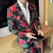 ForMen Northeast Red Flower Herrenmode-Trend Persönlichkeit Retro Hübscher Slim Fit High-End-Anzug Zweiteiliges Set_voghion.com