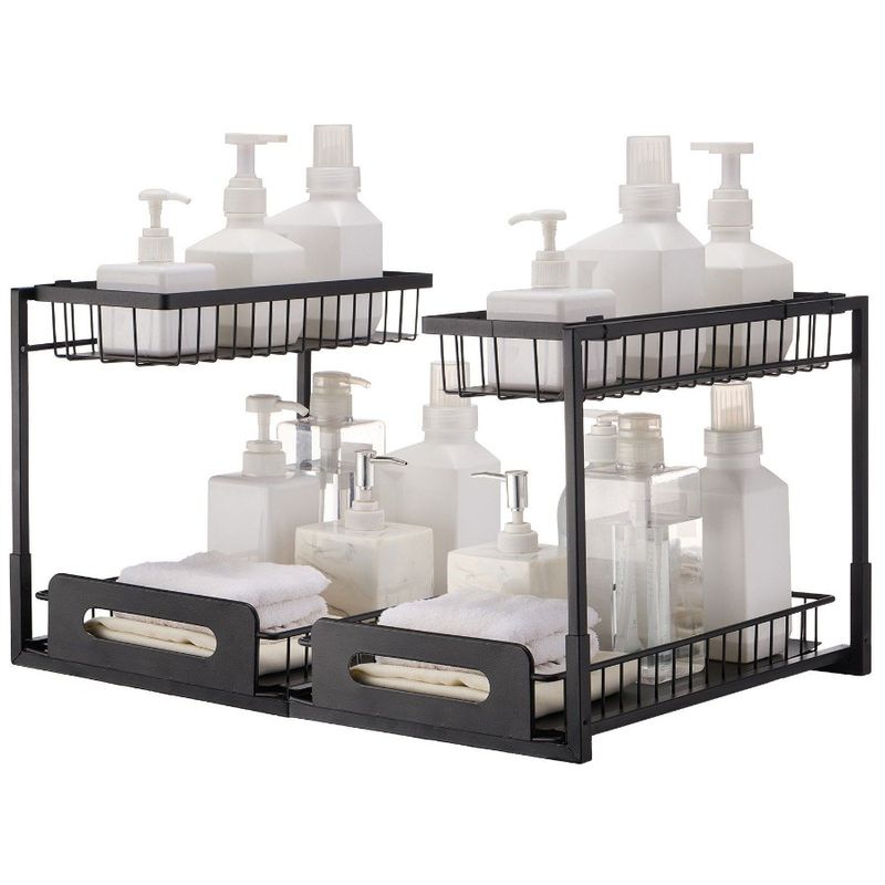 Cabinet 2Tier 2PCS Drawer Pull Organizer 10.7x14.2 Sink Basket Wire Under Out_voghion.com