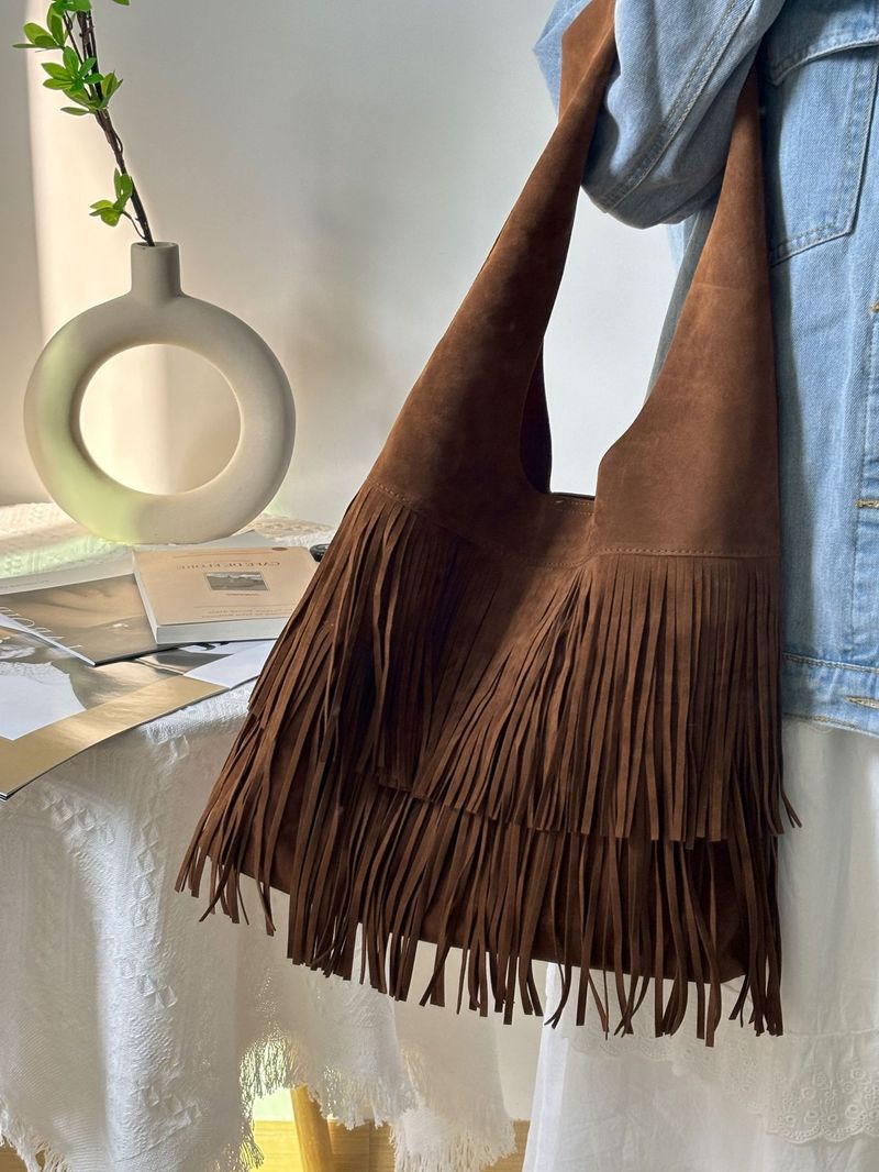 Borsa a tracolla in pelle scamosciata con nappa autunnale Milad Style 2024, grande capacità, per le donne_voghion.com