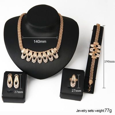 Ensemble de mode de quatre pièces, collier de mariée en or, ensemble de boucles d'oreilles, bijoux de boutique_voghion.com