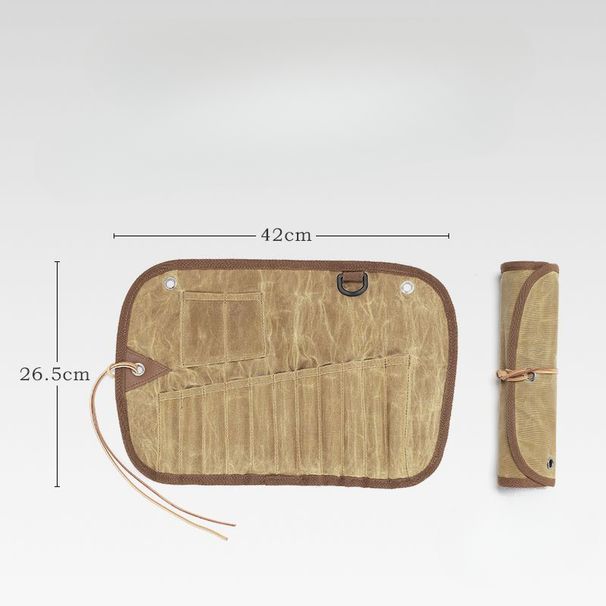 Outdoor Tableware Storage For 4 People Camping Set Bag Stainless Steel Spoon Chopsticks Fork Waxed Canvas Picnic_voghion.com