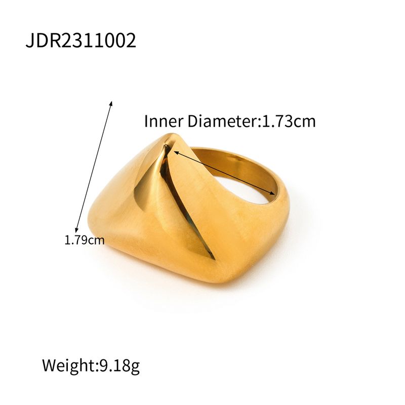 Modischer und trendiger goldener Edelstahlring mit glattem unregelmäßigem Dreieck, Größe 7 für Damen_voghion.com