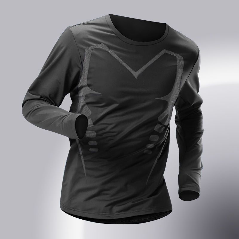LazyZoom - Ropa deportiva para correr y gimnasio para hombre, de secado rápido, ajustada, de manga larga, para entrenamiento matutino, para primavera y otoño, traje de ciclismo_voghion.com