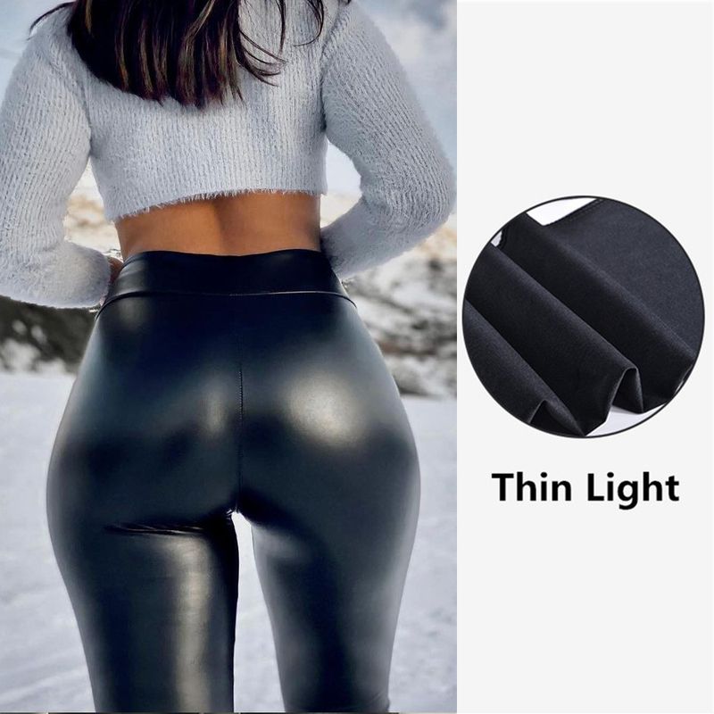 Pantaloni din piele cu talie înaltă, multicolori, pentru femei, cu colanți, elastic pe patru laturi pentru ridicarea feselor_voghion.com