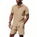 Herrenbekleidung Herren Sommer Leinenanzug Gestreiftes Lockeres Kurzarmhemd Strandshorts Zweiteiliger Anzug_voghion.com