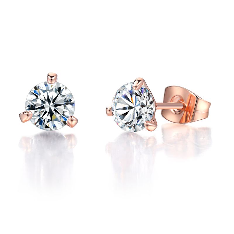 Boucles d'oreilles rondes unisexes simples et fraîches à trois griffes avec petites boucles d'oreilles en diamant_voghion.com