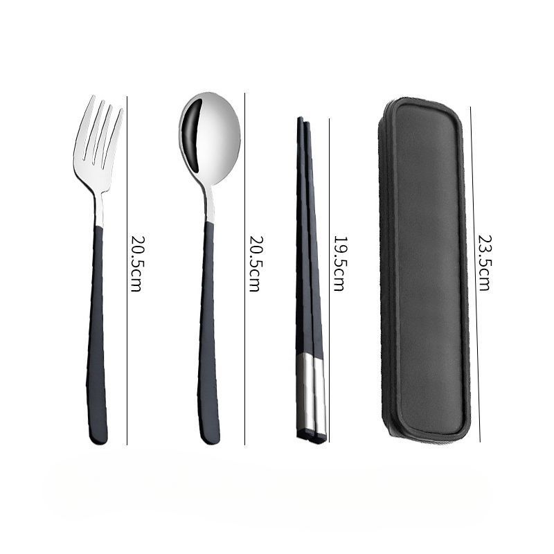 Posate in acciaio inossidabile 304 di tre bacchette, cucchiaio, set per impiegati, studenti, forchetta, scatola di immagazzinaggio portatile singola_voghion.com