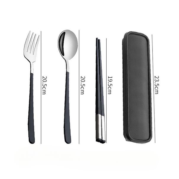 Posate in acciaio inossidabile 304 di tre bacchette, cucchiaio, set per impiegati, studenti, forchetta, scatola di immagazzinaggio portatile singola_voghion.com