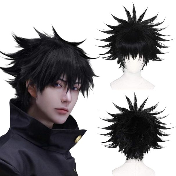 Synthetic Hair Reverse Back Curled Black Short Hair Wig Cosplay Wig_voghion.com