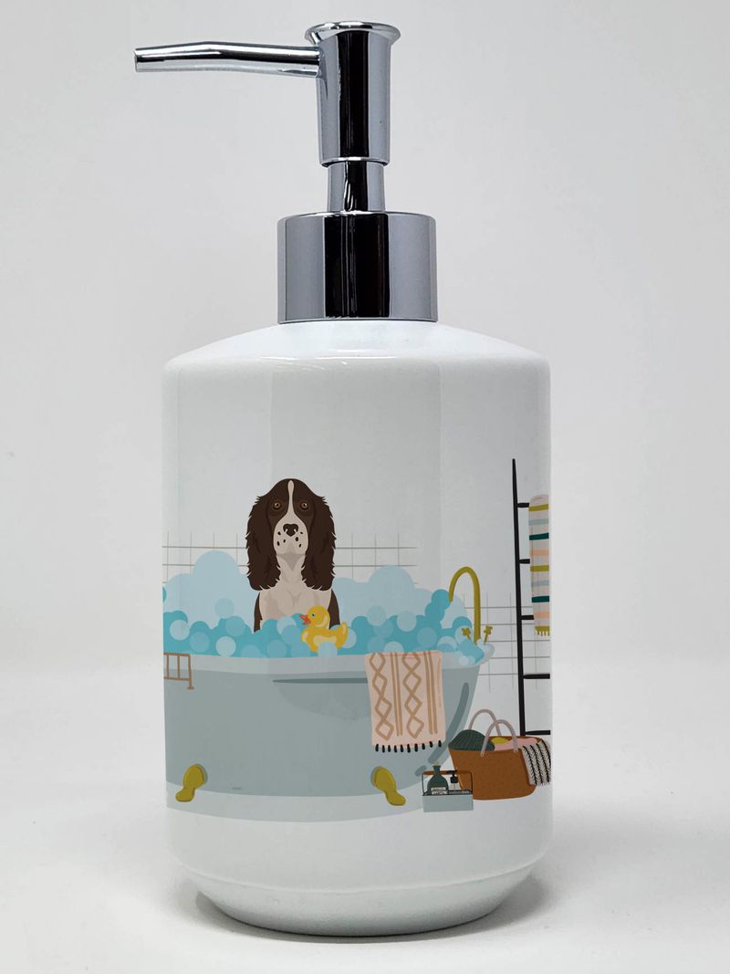 Liver English Springer Spaniel Ceramic Soap Dispenser Hand Soap Dispenser Pump Bottles for Bathroom Kitchen, Empty Refillable Liquid Soap Container_voghion.com