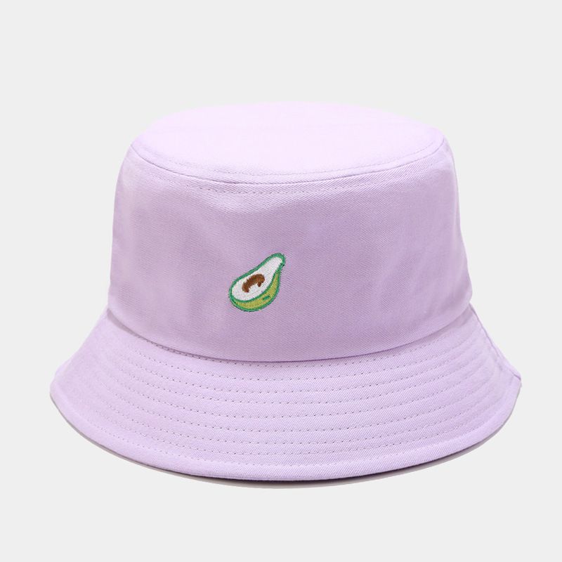 Ny avokadobroderad bucket hat för män och kvinnor i ren bomull, vikbar trendig bassänghatt för sommaren, utomhushatt för par_voghion.com
