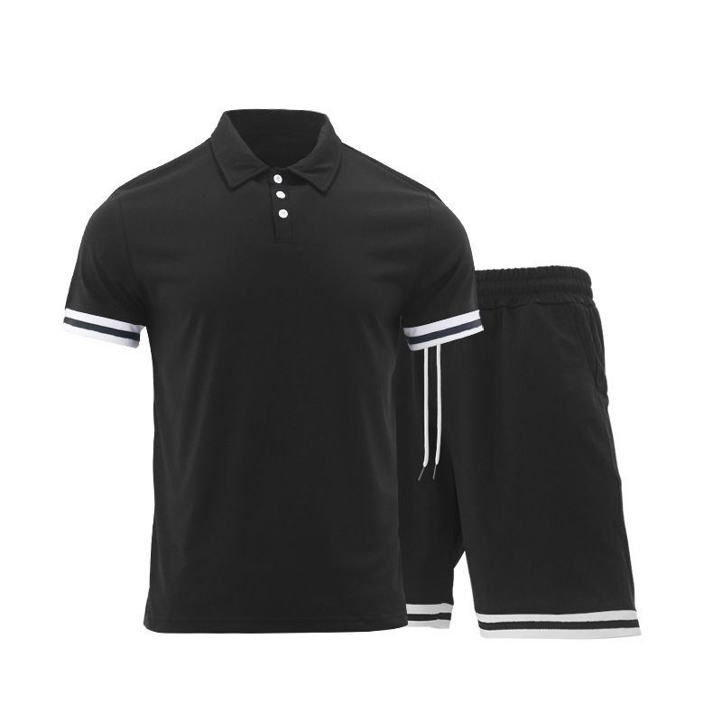 Abbigliamento da uomo Pantaloncini estivi a maniche corte da uomo T-shirt con risvolto in due pezzi Completo da uomo_voghion.com