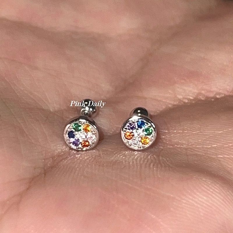 Orecchini a bottone rotondi con diamanti, senza rimuovere la croce, design giapponese coreano, semplici e colorati, con chiusura a vite per donna_voghion.com