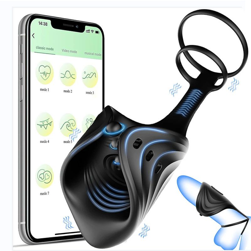 APP Controlled Double Ring Vibrator Will Trainer Lock Sperm Ring Adjustable Masturbation Adult Sex Toys_voghion.com