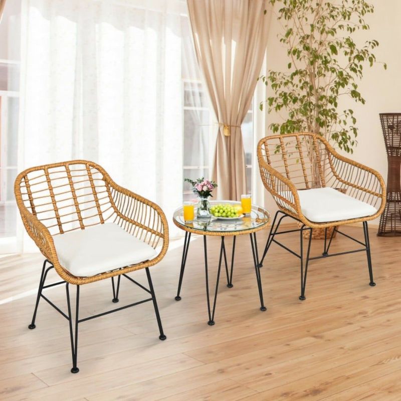 3 Pieces Rattan Furniture Set With Cushioned Chair Table_voghion.com