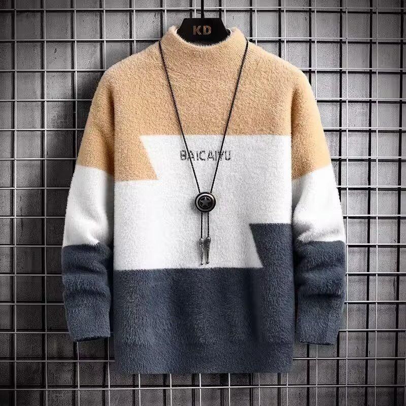 Maglione per uomo, maglione a collo alto a fondo spesso per studenti delle scuole medie e superiori, maglione in pile di visone_voghion.com