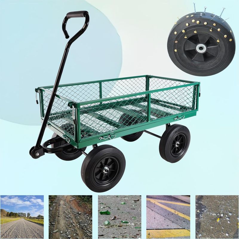 (Green Solid Wheels Wagon Cart) Solid Wheels Tools Cart Wagon Cart Garden Cart Trucks Make It Easier To Transport Firewood_voghion.com