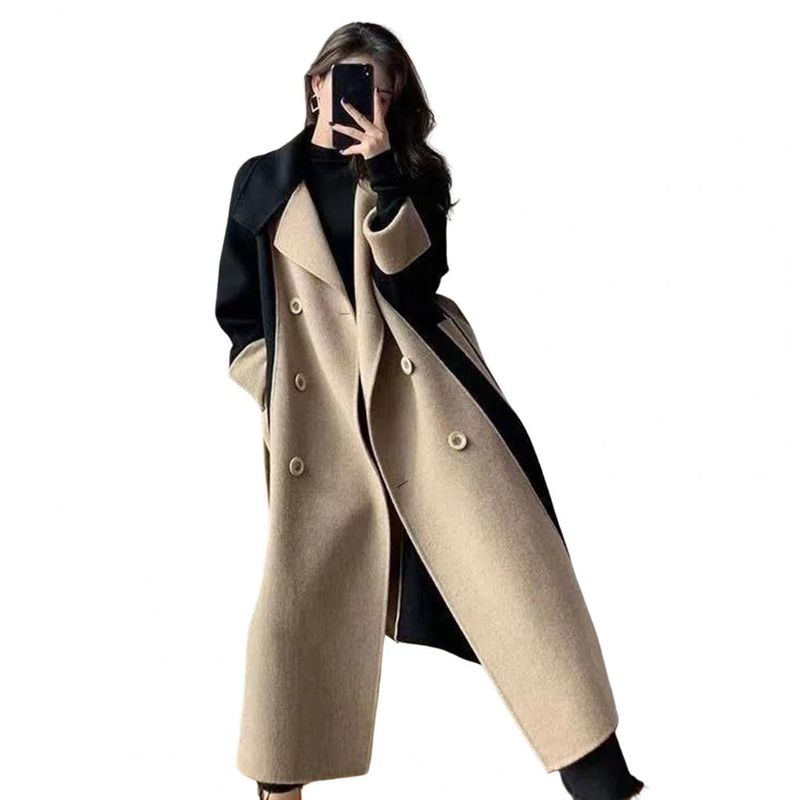Double-breasted Cardigan Thermal Anti-wrinkle Lapel Winter Coat Women Overcoat for Shopping Coats_voghion.com